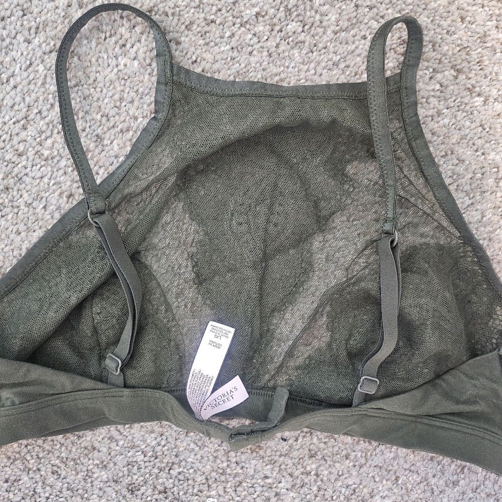 Lace Halter Bralette in Olive Green - Picture 9 of 11
